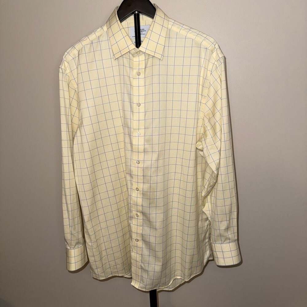 Charles Tyrwhitt 100% cotton Classic Fit Yellow and Blue Checkered Shirt 17.5/35